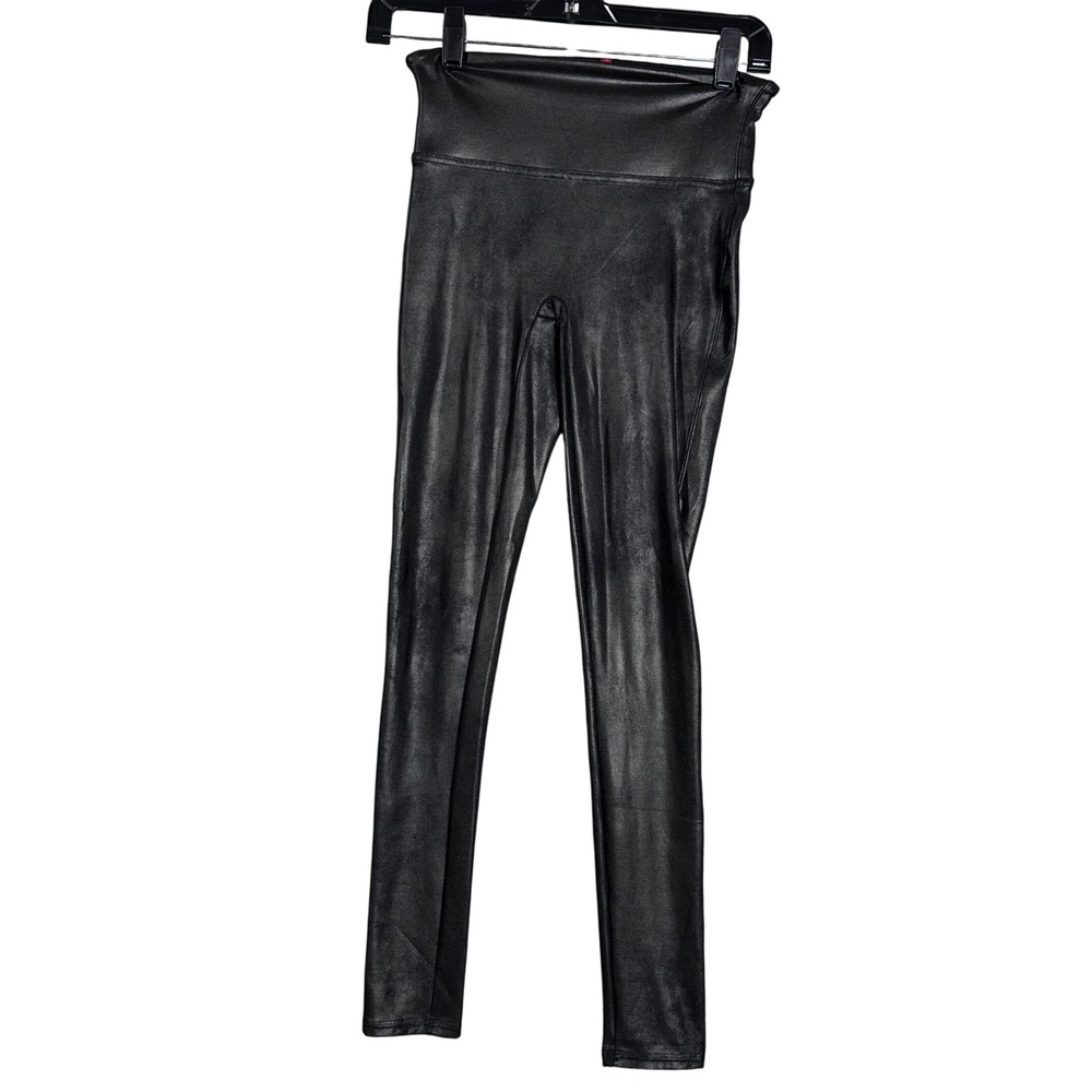 SPANX Faux Leather Leggings Black High Waisted Skinny Pants‎ S stretch support
